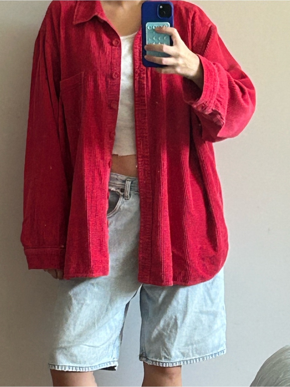 VINTAGE Red Corduroy Button-Up Shirt